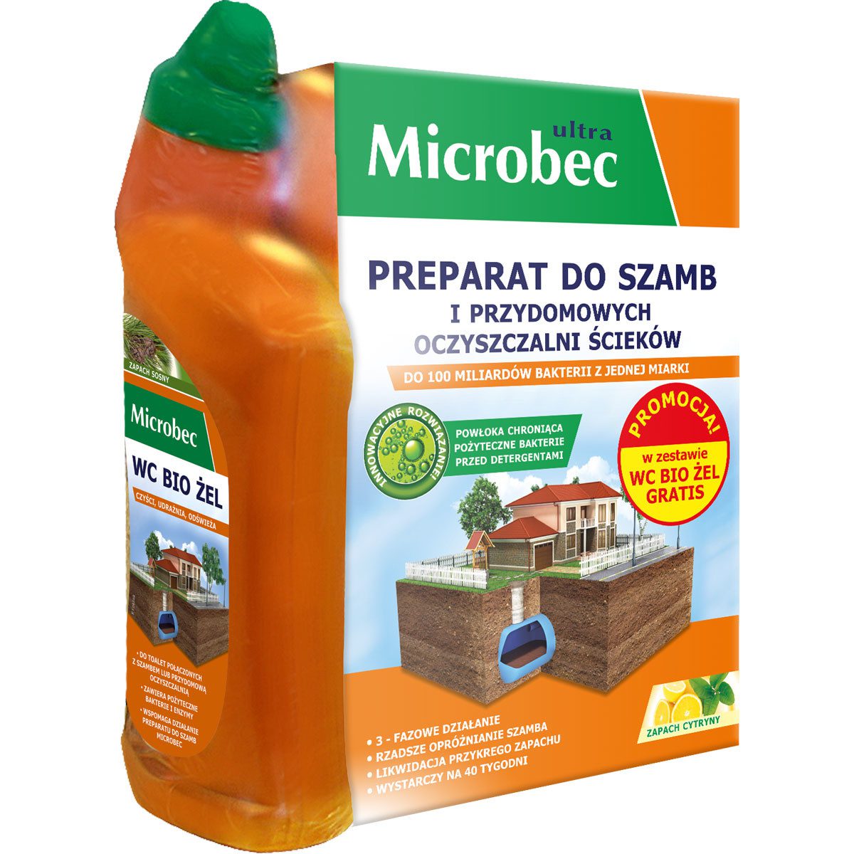 Microbec Ultra zapach cytryny – preparat do szamb 1kg+żel gratis